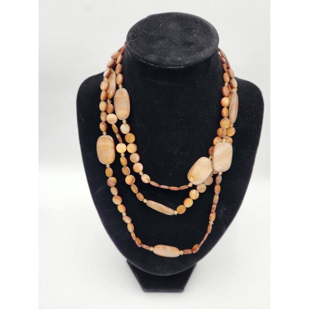 Premier Designs Women's 60" Flapper Necklace‎ Brown Dyed Shell Disc Beads